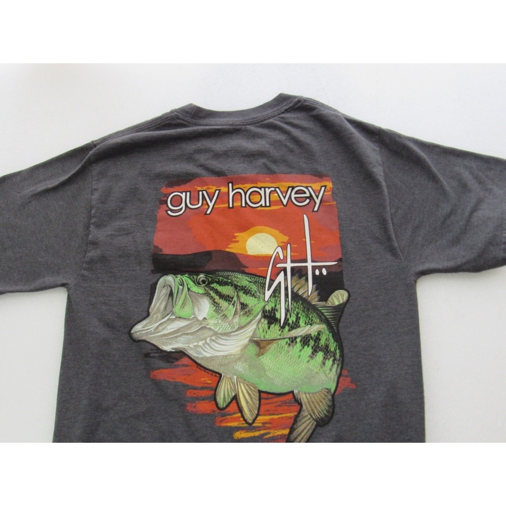 Guy Harvey Small Gray Chest Pocket Fishing T-Shirt Rear Logo